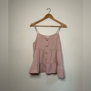 Paper Crane Light Pink Button-Down Ruffle Hem Tank Top Size Medium
